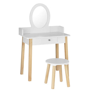 Darrahopens Furniture > Bedroom Keezi Kids Vanity Makeup Dressing Table Chair Set Wooden Leg Drawer Mirror White