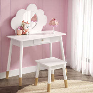 Darrahopens Furniture > Bedroom Keezi Kids Vanity Makeup Dressing Table Chair Set Wooden Mirror Drawer White