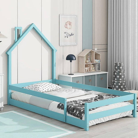 Darrahopens Furniture > Bedroom Pine Wood Floor Bed House Frame for Kids and Toddlers