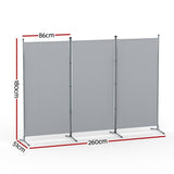 Darrahopens Furniture > Bedroom > Room Dividers Artiss 3 Panel Room Divider Screen 260x180cm Fabric Grey