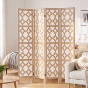 Darrahopens Furniture > Bedroom > Room Dividers Artiss 4 Panel Room Divider Folding Privacy Screen Wooden Partition Geometric Freestanding Separator Natural 170cm In Australia - Darrahopens