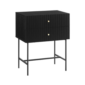 Darrahopens Furniture > Bedroom Sarantino Arden Fluted 2-drawer Bedside Table Night Stand - Black