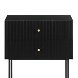 Darrahopens Furniture > Bedroom Sarantino Arden Fluted 2-drawer Bedside Table Night Stand - Black