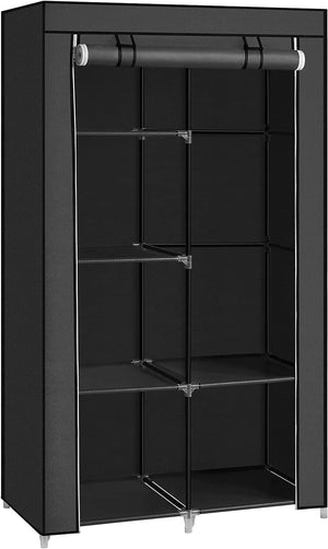 Darrahopens Furniture > Bedroom SONGMICS Portable Clothes Storage with 6 Shelves and 1 Clothes Hanging Rail Black