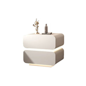Darrahopens Furniture > Bedroom White Solid Wood Bedside Table Side Table 2 Drawer Intelligent Induction Light Nightstand Cabinet