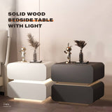 Darrahopens Furniture > Bedroom White Solid Wood Bedside Table Side Table 2 Drawer Intelligent Induction Light Nightstand Cabinet