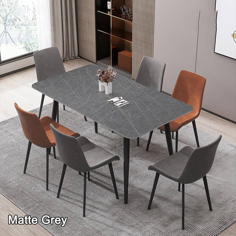 Darrahopens Furniture > Dining 120x60cm Matte Grey Minimalist Slate Kitchen Dining Table Marble Lunch Dinner Table Solid Metal Legs