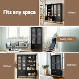 Darrahopens Furniture > Dining > Buffets & Sideboards Artiss 2x Buffet Sideboard Cabinet Pantry 5-Tier Storage Cupboard Fluted Black