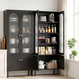 Darrahopens Furniture > Dining > Buffets & Sideboards Artiss 2x Buffet Sideboard Cabinet Pantry 5-Tier Storage Cupboard Fluted Black