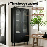 Darrahopens Furniture > Dining > Buffets & Sideboards Artiss 2x Buffet Sideboard Cabinet Pantry 5-Tier Storage Cupboard Fluted Black