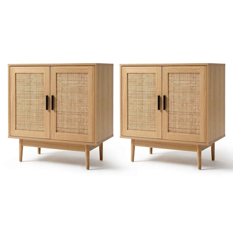 Darrahopens Furniture > Dining > Buffets & Sideboards Artiss 2x Buffet Sideboard Cabinet Rattan Cupboard 2 Doors Storage Pantry BRIONY