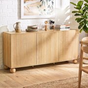 Darrahopens Furniture > Dining > Buffets & Sideboards Artiss Buffet Sideboard Cabinet 2-Tier Fluted Kitchen Storage Ball Legs Pine In Australia - Darrahopens