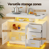 Darrahopens Furniture > Dining > Buffets & Sideboards Artiss Buffet Sideboard Cabinet LED Clear Door Kitchen Storage Drawers White