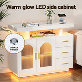 Darrahopens Furniture > Dining > Buffets & Sideboards Artiss Buffet Sideboard Cabinet LED Clear Door Kitchen Storage Drawers White