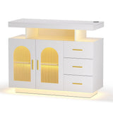 Darrahopens Furniture > Dining > Buffets & Sideboards Artiss Buffet Sideboard Cabinet LED Clear Door Kitchen Storage Drawers White