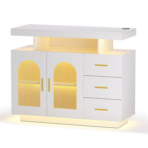 Darrahopens Furniture > Dining > Buffets & Sideboards Artiss Buffet Sideboard Cabinet LED Clear Door Kitchen Storage Drawers White