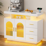 Darrahopens Furniture > Dining > Buffets & Sideboards Artiss Buffet Sideboard Cabinet LED Clear Door Kitchen Storage Drawers White