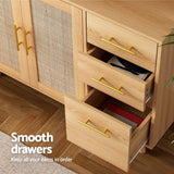 Darrahopens Furniture > Dining > Buffets & Sideboards Artiss Buffet Sideboard Hutch Storage Cabinet Kitchen Cupboard Hooks Rattan Pine