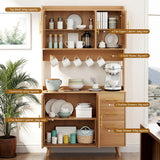 Darrahopens Furniture > Dining > Buffets & Sideboards Artiss Buffet Sideboard Hutch Storage Cabinet Kitchen Cupboard Hooks Rattan Pine