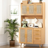 Darrahopens Furniture > Dining > Buffets & Sideboards Artiss Buffet Sideboard Hutch Storage Cabinet Kitchen Cupboard Hooks Rattan Pine