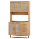 Darrahopens Furniture > Dining > Buffets & Sideboards Artiss Buffet Sideboard Hutch Storage Cabinet Kitchen Cupboard Hooks Rattan Pine