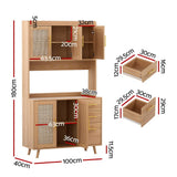 Darrahopens Furniture > Dining > Buffets & Sideboards Artiss Buffet Sideboard Hutch Storage Cabinet Kitchen Cupboard Hooks Rattan Pine