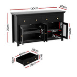 Artiss Buffet Sideboard Storage Cabinet Kitchen Cupboard Clear Door Drawer Black