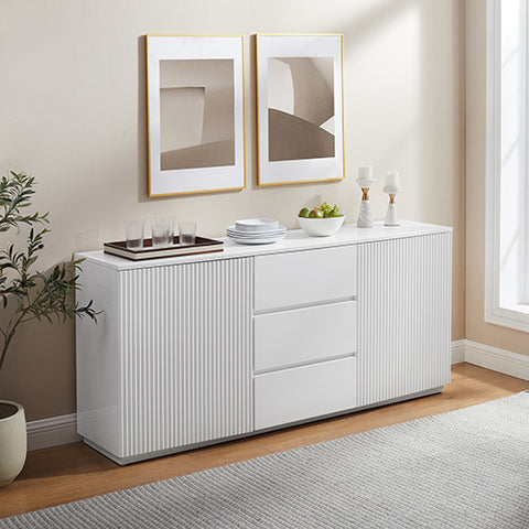 Darrahopens Furniture > Dining > Buffets & Sideboards Buffet Ceramic Table Top MDF Cabinet Storage Stainless Steel In White