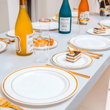 Darrahopens Furniture > Dining > Dining Set 175pcs Food-Grade Wedding Event Banquet Disposable Tableware Dinnerware Gold-Edged Plastic Cutlery Pack of 25 Dining Sets Plates Cutlery Napkins
