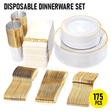 Darrahopens Furniture > Dining > Dining Set 175pcs Food-Grade Wedding Event Banquet Disposable Tableware Dinnerware Gold-Edged Plastic Cutlery Pack of 25 Dining Sets Plates Cutlery Napkins