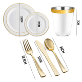 Darrahopens Furniture > Dining > Dining Set 175pcs Food-Grade Wedding Event Banquet Disposable Tableware Dinnerware Gold-Edged Plastic Cutlery Pack of 25 Dining Sets Plates Cutlery Napkins