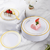 Darrahopens Furniture > Dining > Dining Set 175pcs Food-Grade Wedding Event Banquet Disposable Tableware Dinnerware Gold-Edged Plastic Cutlery Pack of 25 Dining Sets Plates Cutlery Napkins