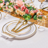 Darrahopens Furniture > Dining > Dining Set 175pcs Food-Grade Wedding Event Banquet Disposable Tableware Dinnerware Gold-Edged Plastic Cutlery Pack of 25 Dining Sets Plates Cutlery Napkins