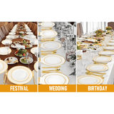 Darrahopens Furniture > Dining > Dining Set 175pcs Food-Grade Wedding Event Banquet Disposable Tableware Dinnerware Gold-Edged Plastic Cutlery Pack of 25 Dining Sets Plates Cutlery Napkins