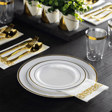 Darrahopens Furniture > Dining > Dining Set 175pcs Food-Grade Wedding Event Banquet Disposable Tableware Dinnerware Gold-Edged Plastic Cutlery Pack of 25 Dining Sets Plates Cutlery Napkins