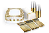 Darrahopens Furniture > Dining > Dining Set 175pcs Food-Grade Wedding Event Banquet Disposable Tableware Dinnerware Gold-Edged Plastic Cutlery Pack of 25 Dining Sets Square Plates Cutlery Napkins