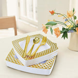 Darrahopens Furniture > Dining > Dining Set 175pcs Food-Grade Wedding Event Banquet Disposable Tableware Dinnerware Gold-Edged Plastic Cutlery Pack of 25 Dining Sets Square Plates Cutlery Napkins