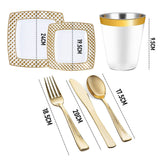 Darrahopens Furniture > Dining > Dining Set 175pcs Food-Grade Wedding Event Banquet Disposable Tableware Dinnerware Gold-Edged Plastic Cutlery Pack of 25 Dining Sets Square Plates Cutlery Napkins