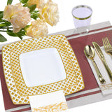 Darrahopens Furniture > Dining > Dining Set 175pcs Food-Grade Wedding Event Banquet Disposable Tableware Dinnerware Gold-Edged Plastic Cutlery Pack of 25 Dining Sets Square Plates Cutlery Napkins