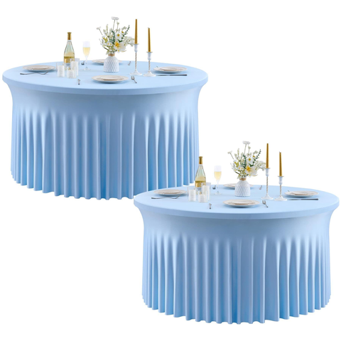 Darrahopens Furniture > Dining > Dining Set 2 Pack Baby Blue Spandex Round Table Cloth for 72 in Tables, Stretchy Fitted 6FT Tablecloths for Wedding Party