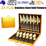 Darrahopens Furniture > Dining > Dining Set 24pc Elegant Stainless Steel Gold Flatware Set Classic Knife Fork Spoon Gift Set