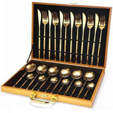 Darrahopens Furniture > Dining > Dining Set 24pc Elegant Stainless Steel Gold Flatware Set Classic Knife Fork Spoon Gift Set
