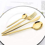 Darrahopens Furniture > Dining > Dining Set 24pc Elegant Stainless Steel Gold Flatware Set Classic Knife Fork Spoon Gift Set