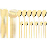 Darrahopens Furniture > Dining > Dining Set 24pc Elegant Stainless Steel Gold Flatware Set Classic Knife Fork Spoon Gift Set