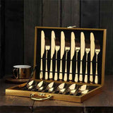 Darrahopens Furniture > Dining > Dining Set 24pc Elegant Stainless Steel Gold Flatware Set Classic Knife Fork Spoon Gift Set