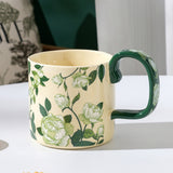 Darrahopens Furniture > Dining > Dining Set 2X High-Fired Ceramic Porcelain Mug Set with Lid 400ml Vintage Floral Tea Spoon GREEN