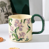 Darrahopens Furniture > Dining > Dining Set 2X High-Fired Ceramic Porcelain Mug Set with Lid 400ml Vintage Floral Tea Spoon GREEN