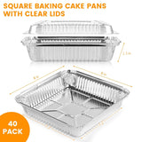 Darrahopens Furniture > Dining > Dining Set 40 Pack 8x8 Inch (Approx. 20.3 x 20.3 cm) Aluminum Pans with Clear Plastic Lids - Square Baking Cake Pans - Foil Pans with Lids - Disposable Food Containers Ideal for Cooking, Heating, Storing, and Food Preparation