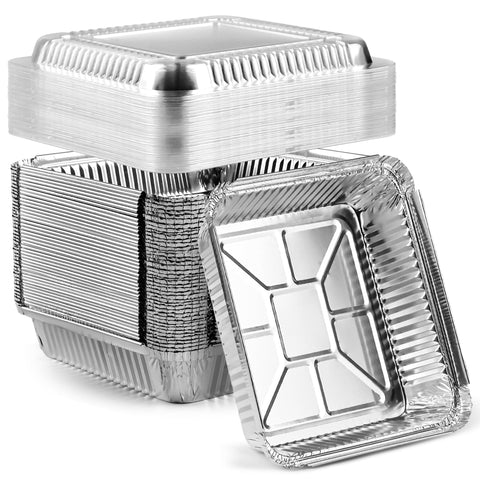 Darrahopens Furniture > Dining > Dining Set 40 Pack 8x8 Inch (Approx. 20.3 x 20.3 cm) Aluminum Pans with Clear Plastic Lids - Square Baking Cake Pans - Foil Pans with Lids - Disposable Food Containers Ideal for Cooking, Heating, Storing, and Food Preparation