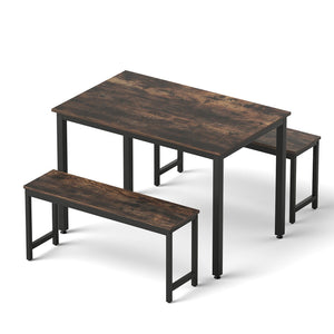 Darrahopens Furniture > Dining > Dining Set Artiss Dining Table and Chairs Set 3PCS Kitchen Metal Desk Bench Dark Walnut
